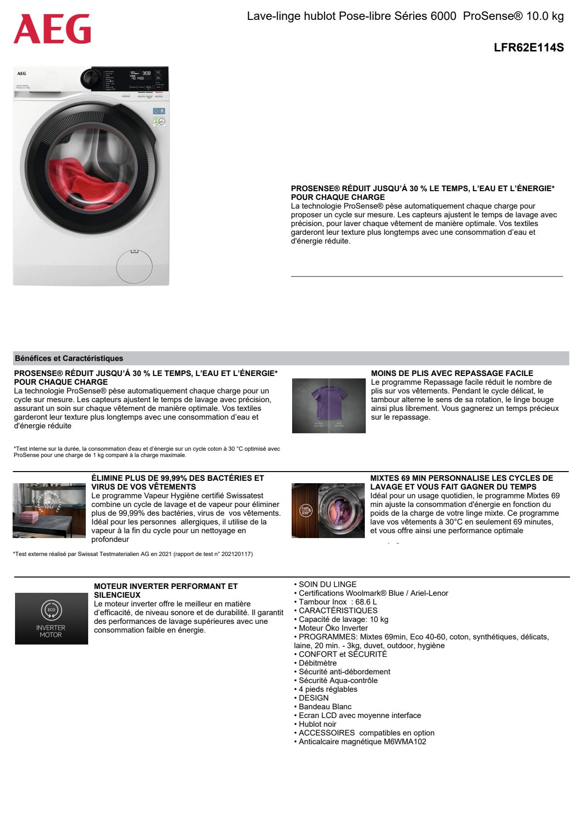 Fiche produit AEG LFR62E114S