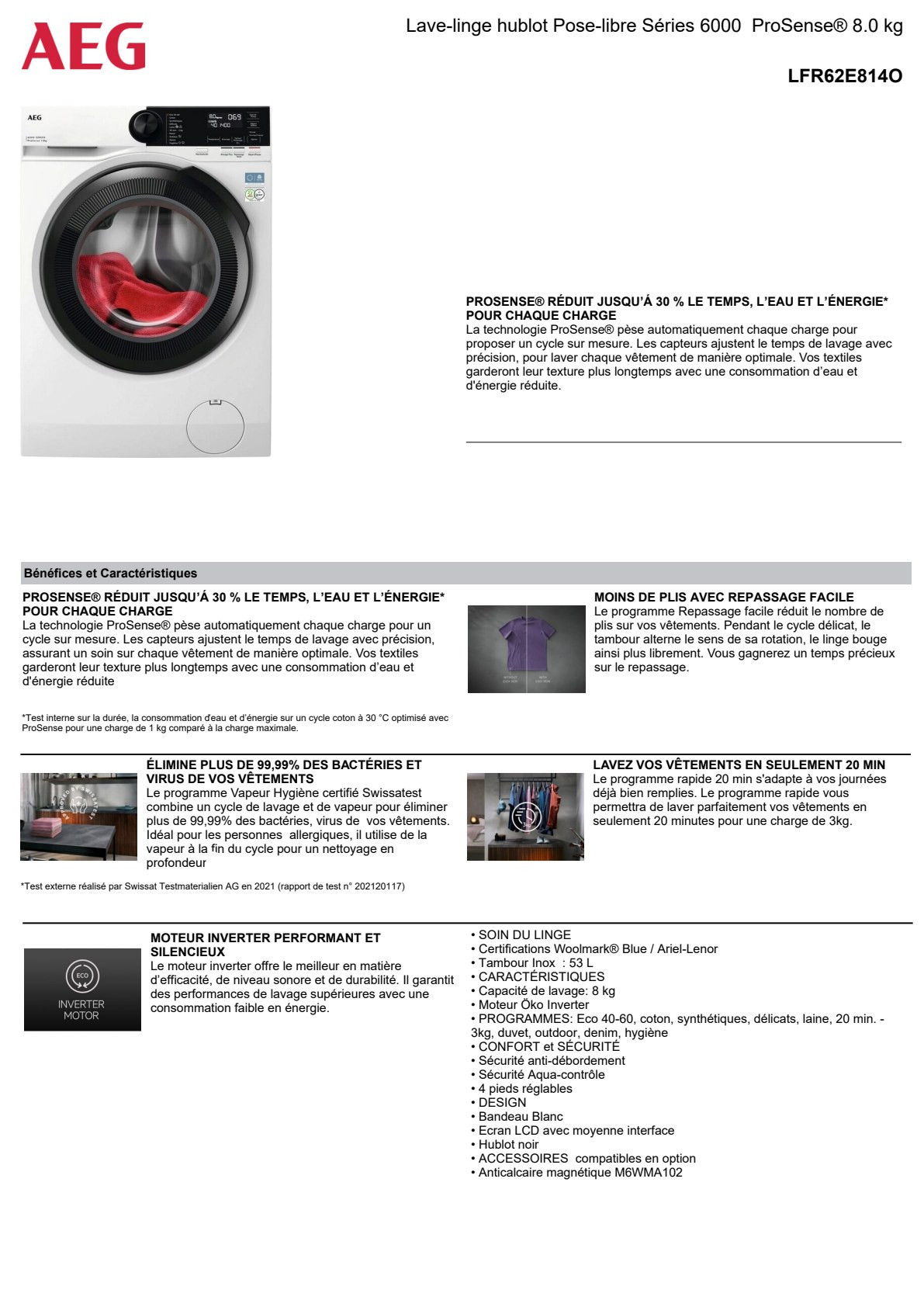 Fiche produit AEG LFR62E814O