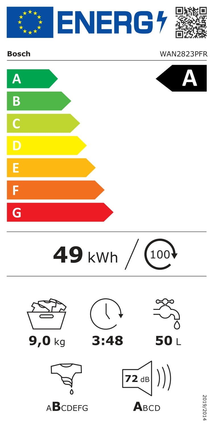 Étiquette énergétique BOSCH WAN2823PFR