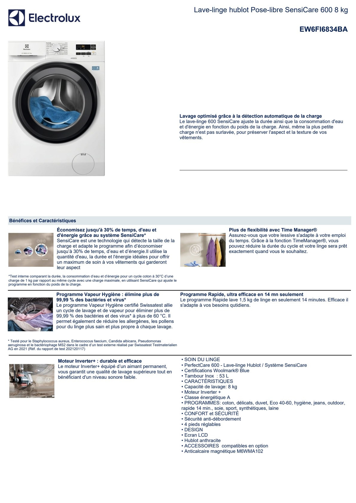 Fiche produit ELECTROLUX EW6FI6834BA