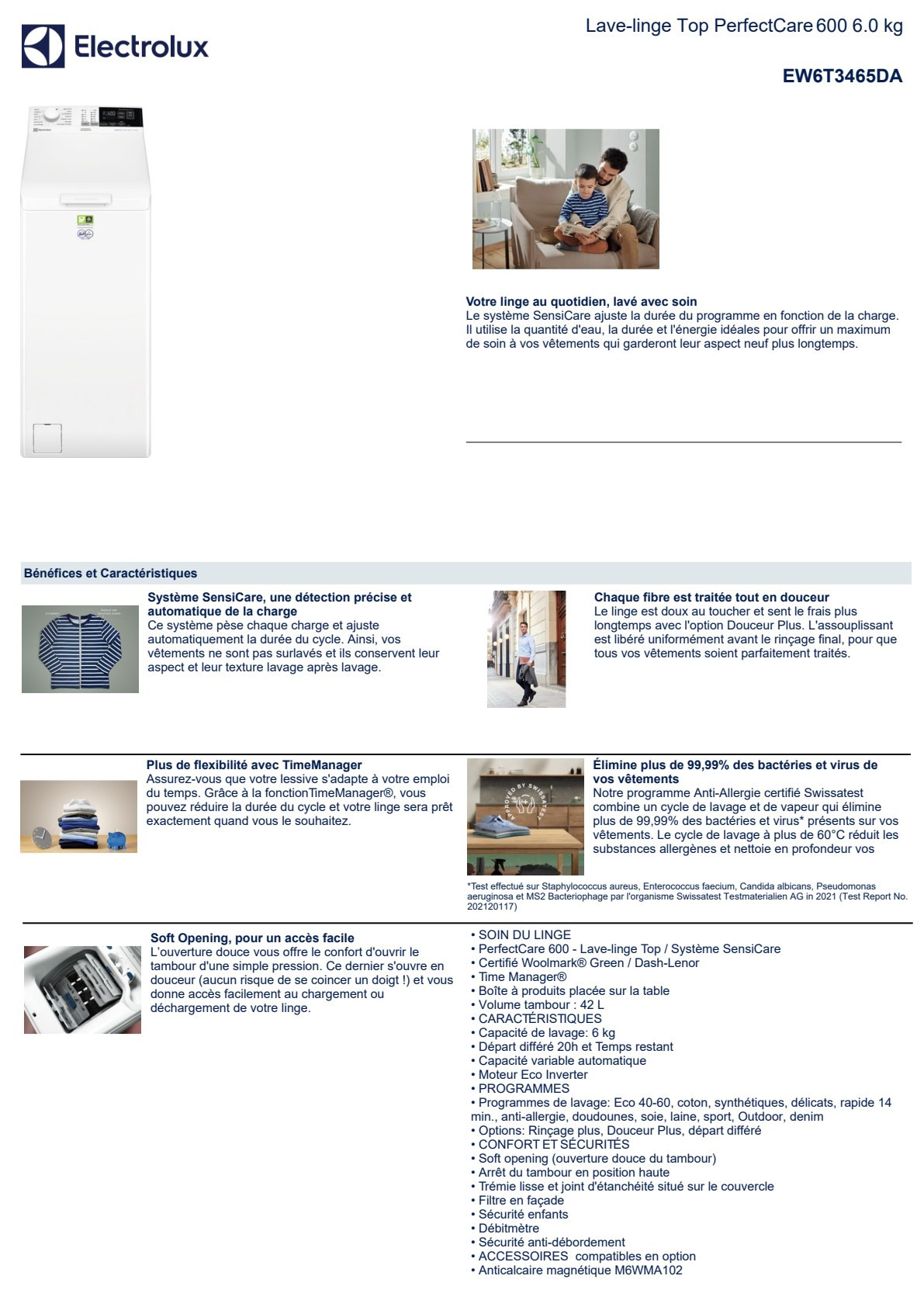 Fiche produit ELECTROLUX EW6T3465DA