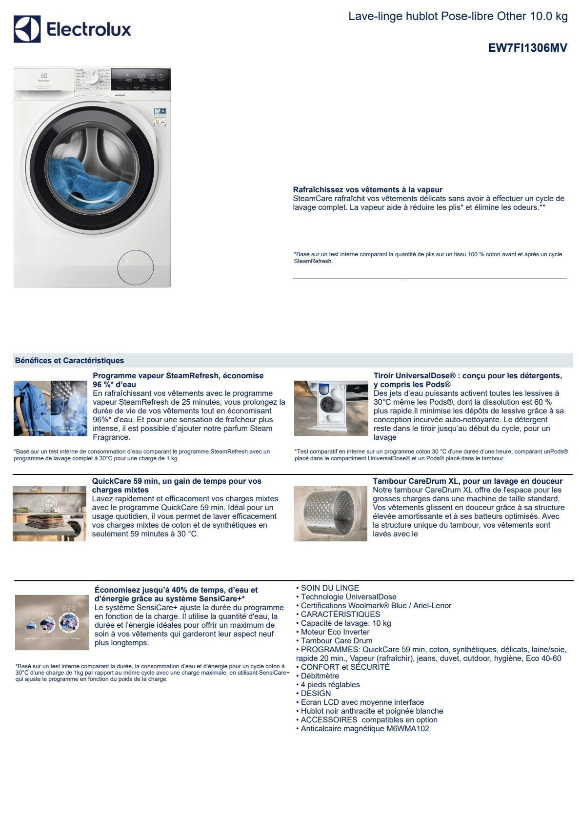 Fiche produit ELECTROLUX EW7FI1306MV