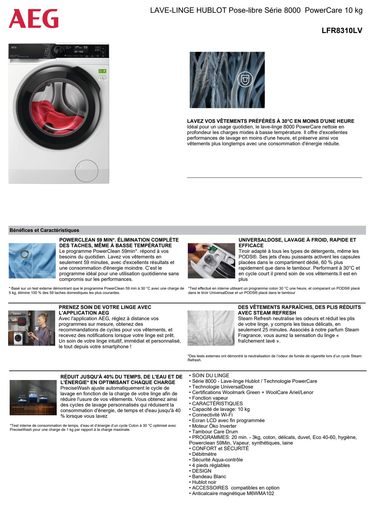 Fiche produit AEG LFR8310LV