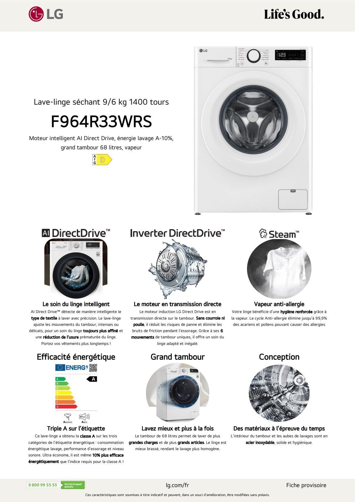 Fiche produit LG F964R33WRS
