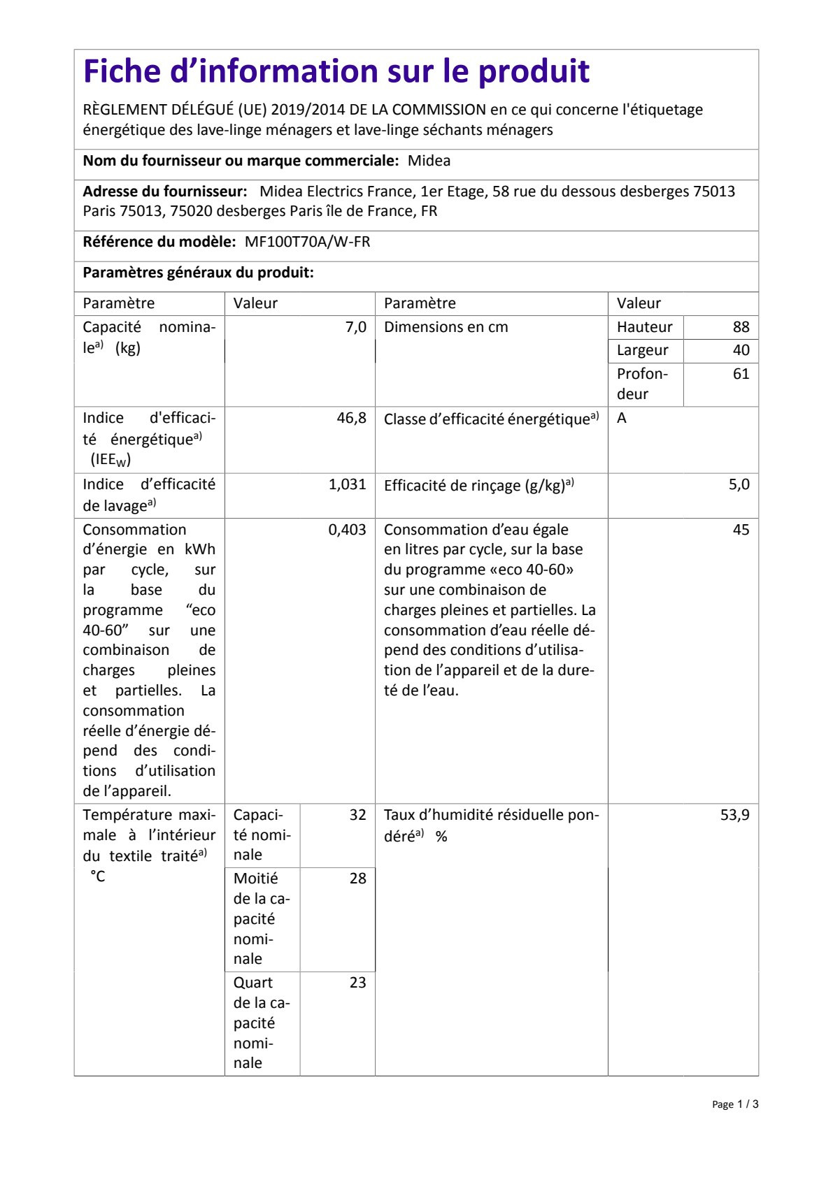 Fiche UE MIDEA MF100T70A