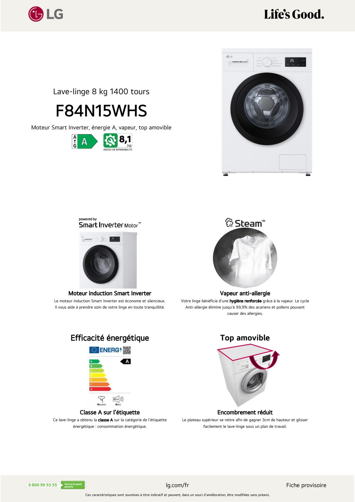 Fiche produit LG F84N15WHS