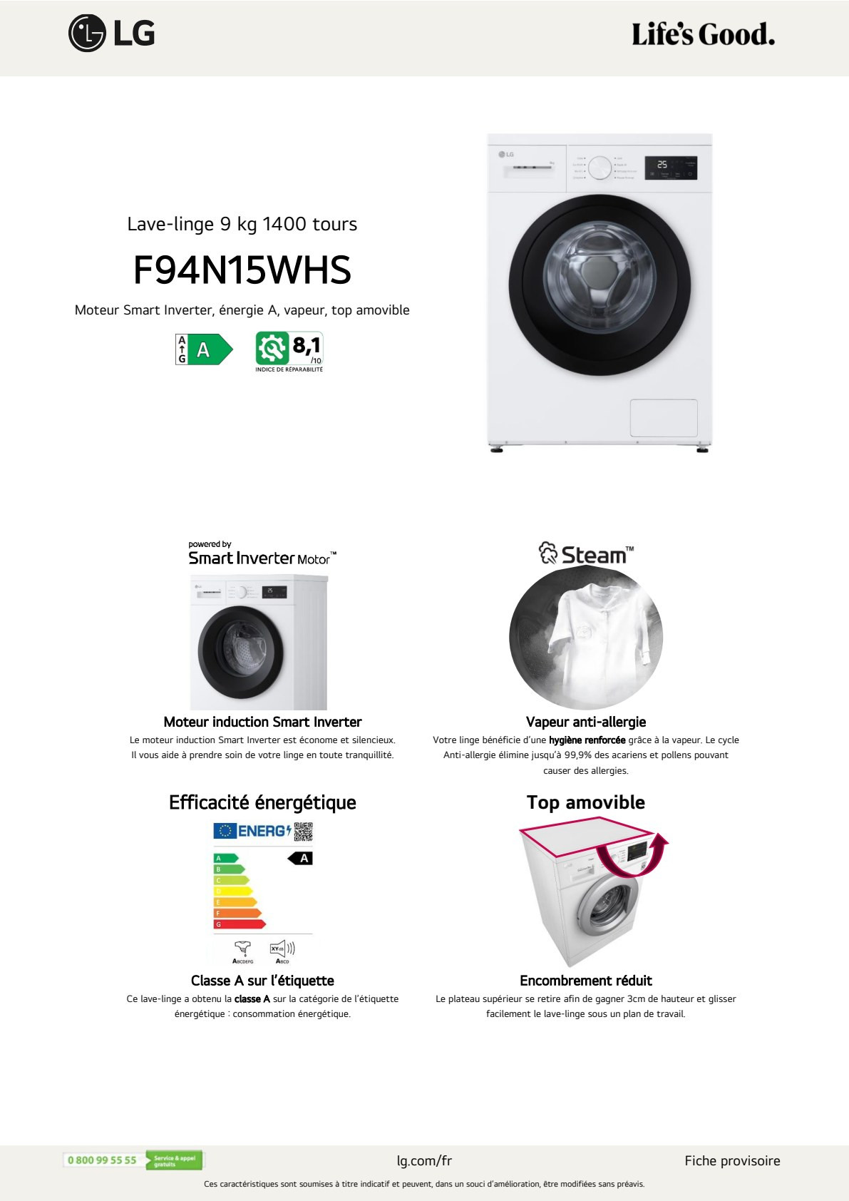 Fiche produit LG F94N15WHS