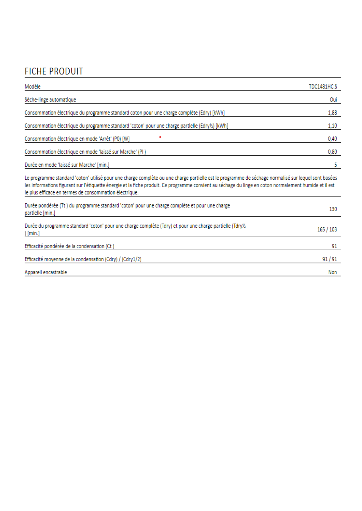 Fiche UE ASKO TDC1481HCS