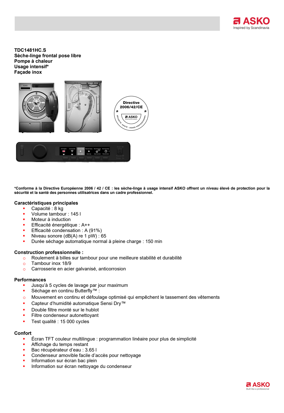 Fiche produit ASKO TDC1481HCS
