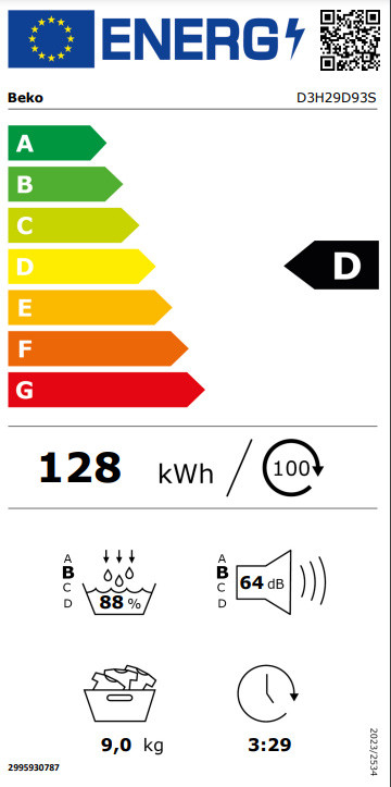 Étiquette énergétique BEKO D3H29D93S