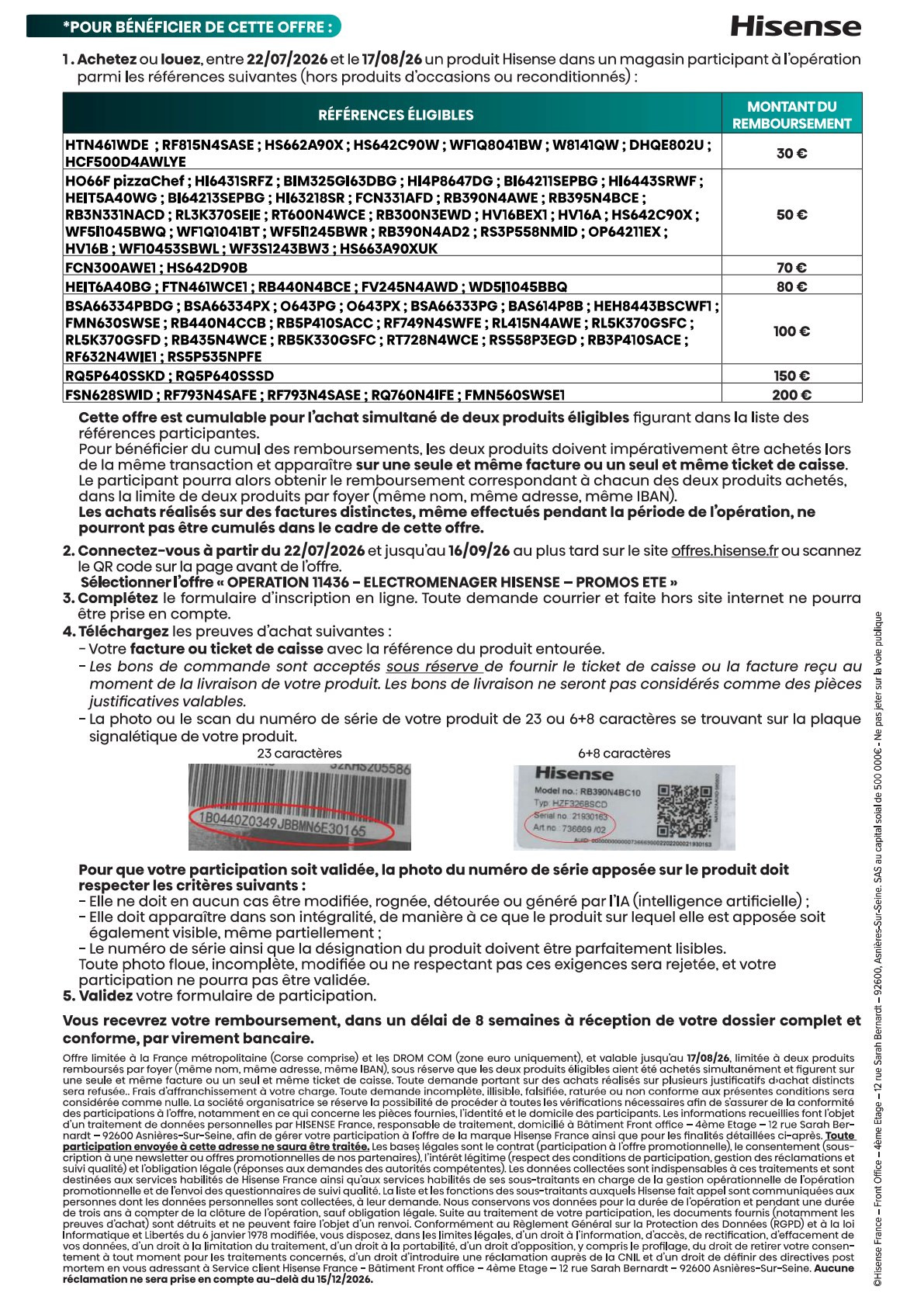 HISENSE DHQE802U offre de remboursement offre de remboursement constructeur