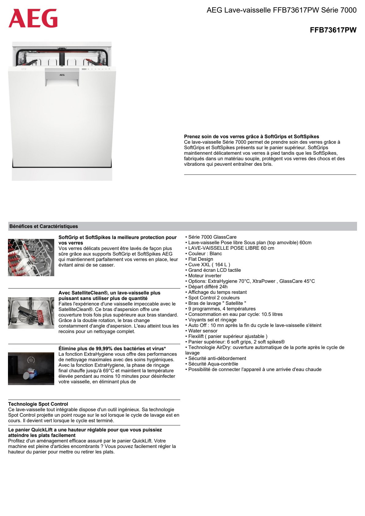 Fiche produit AEG FFB73617PW