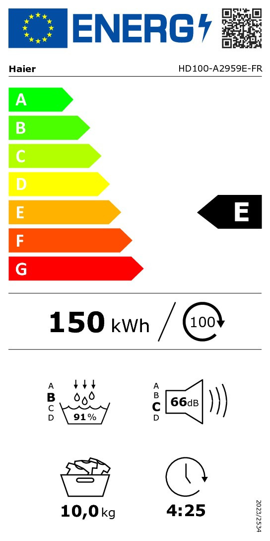 Étiquette énergétique HAIER HD100-A2959EFR