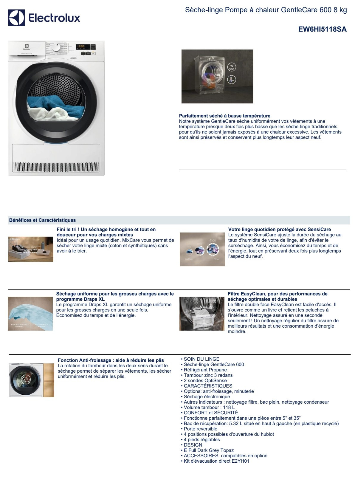 Fiche produit ELECTROLUX EW6HI5118SA