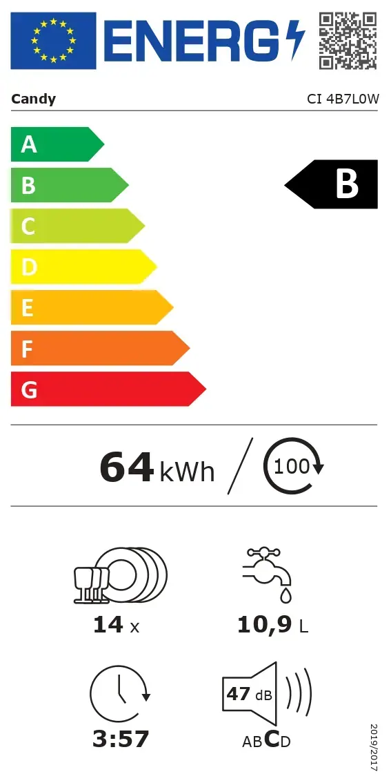 CANDY | Lave-vaisselle encastrable / intégrable 14 couverts CI 4B7L0W – Image 6