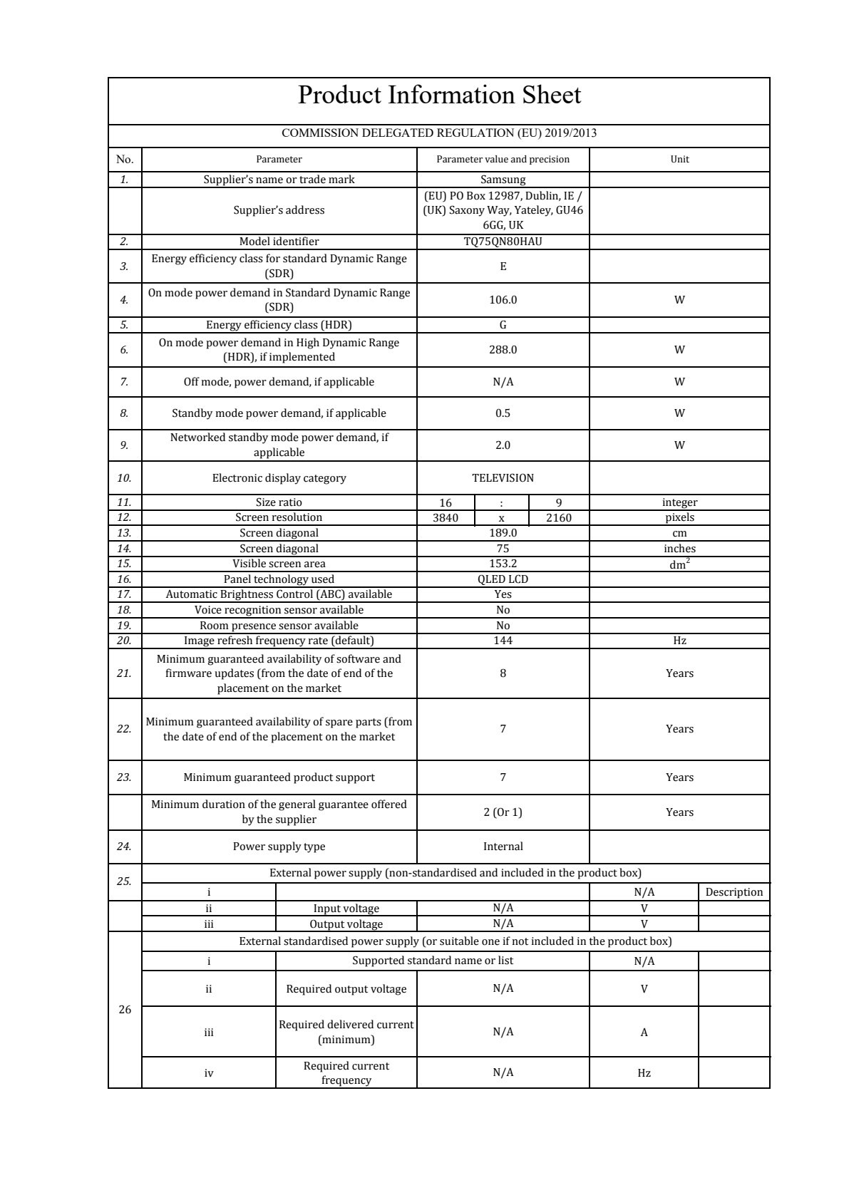 Fiche UE TQ75QN80H