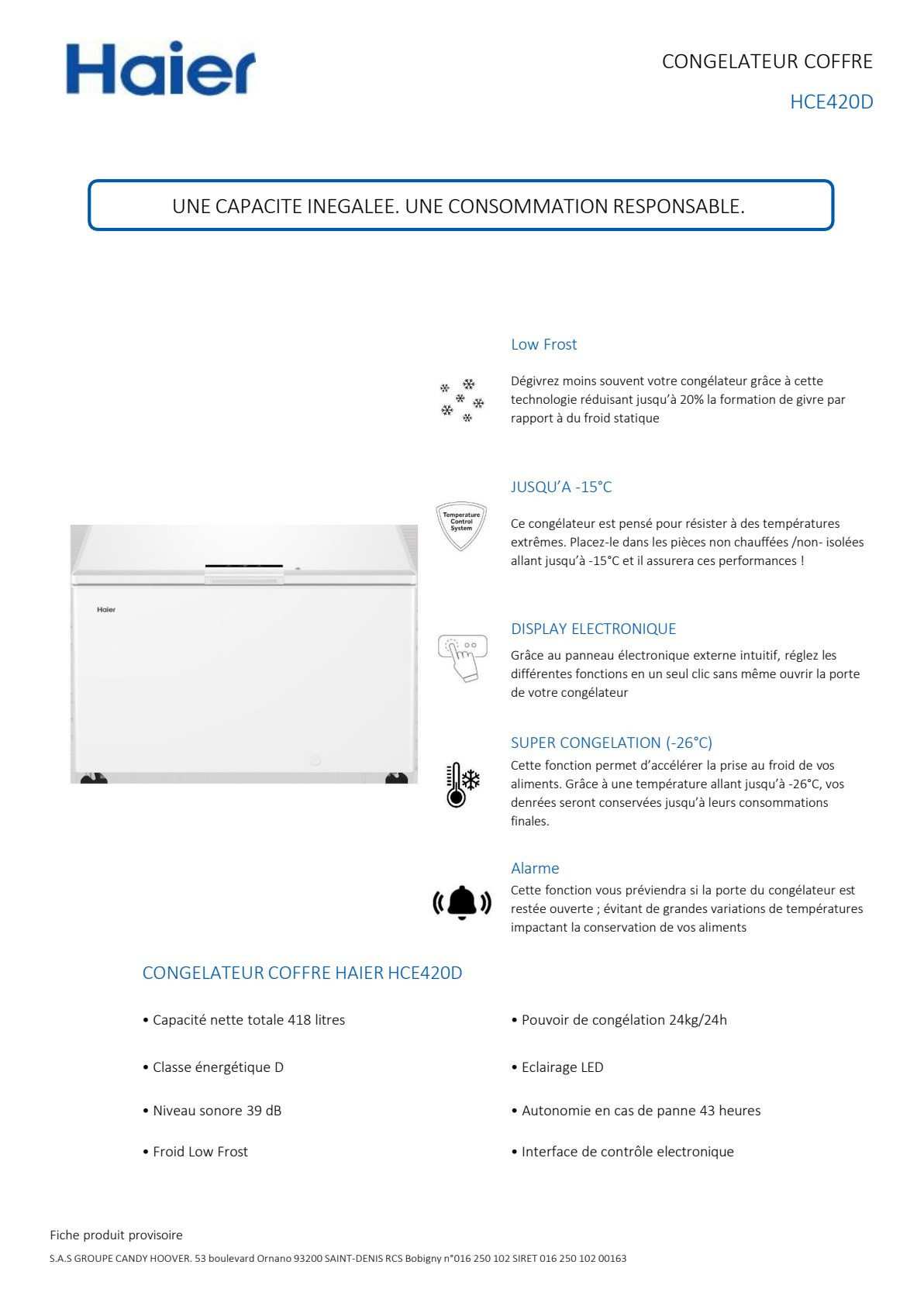 Fiche produit HAIER HCE420D