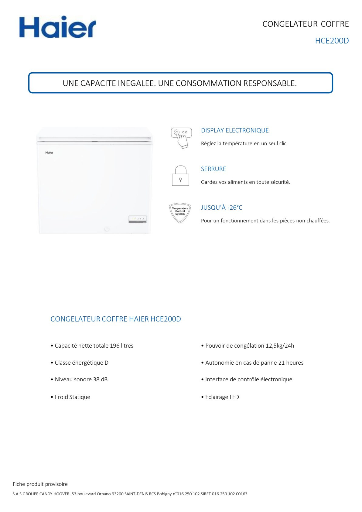 Fiche produit HAIER HCE200D