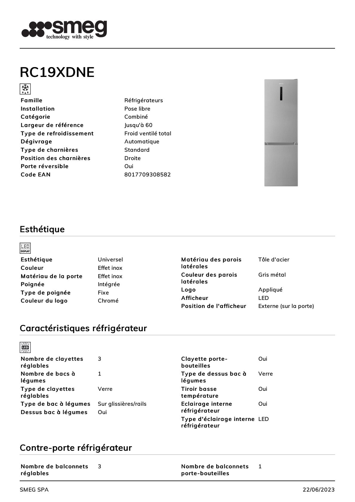 Fiche produit SMEG RC19XDNE