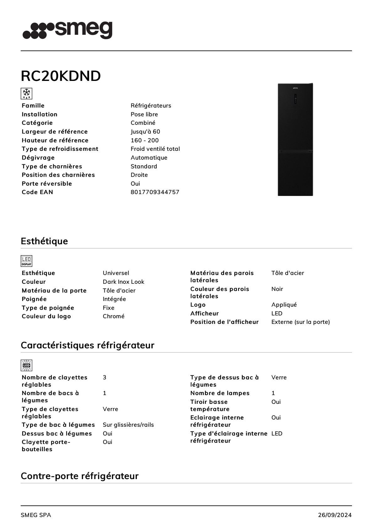 Fiche produit SMEG RC20KDND