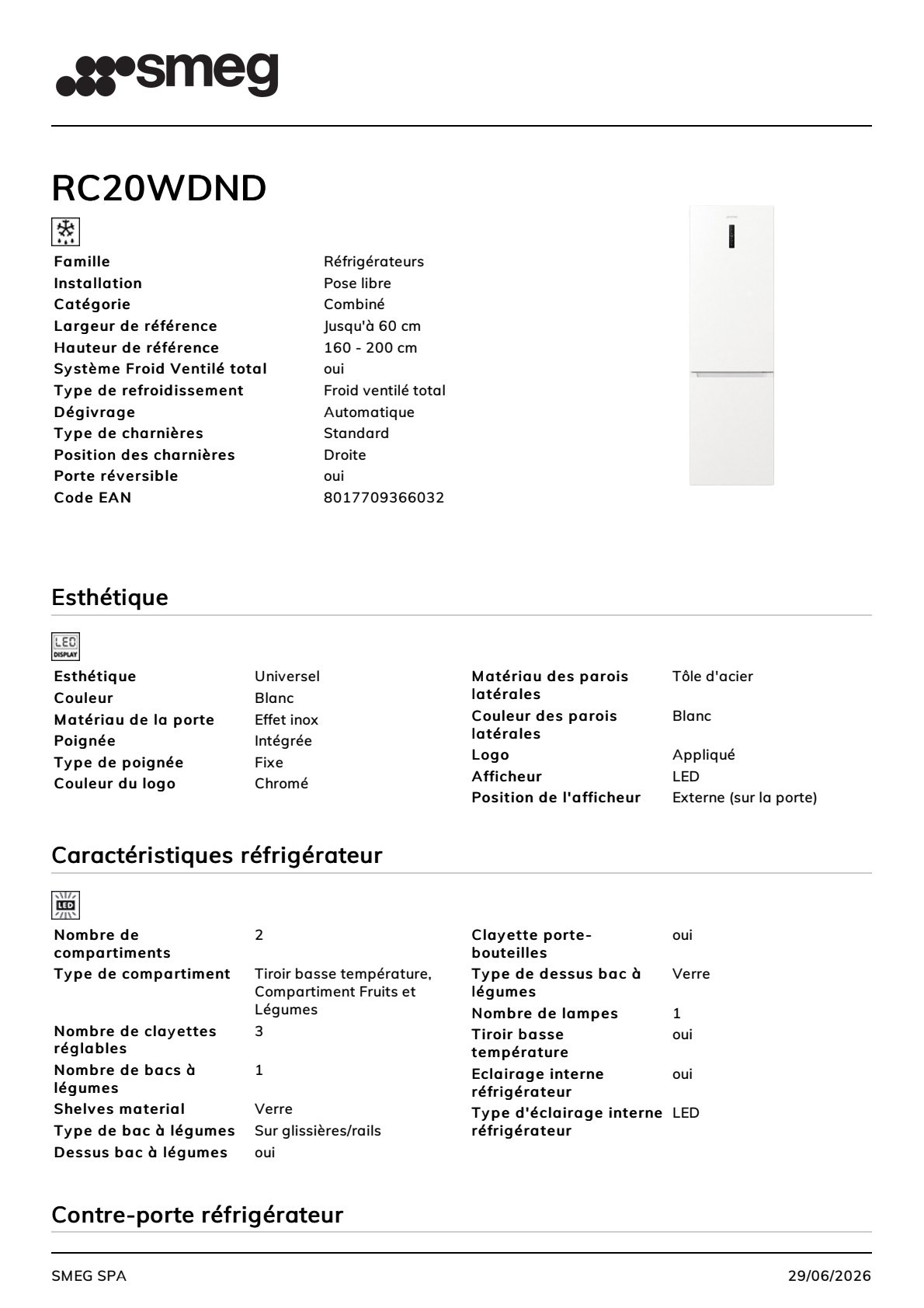 Fiche produit SMEG RC20WDND