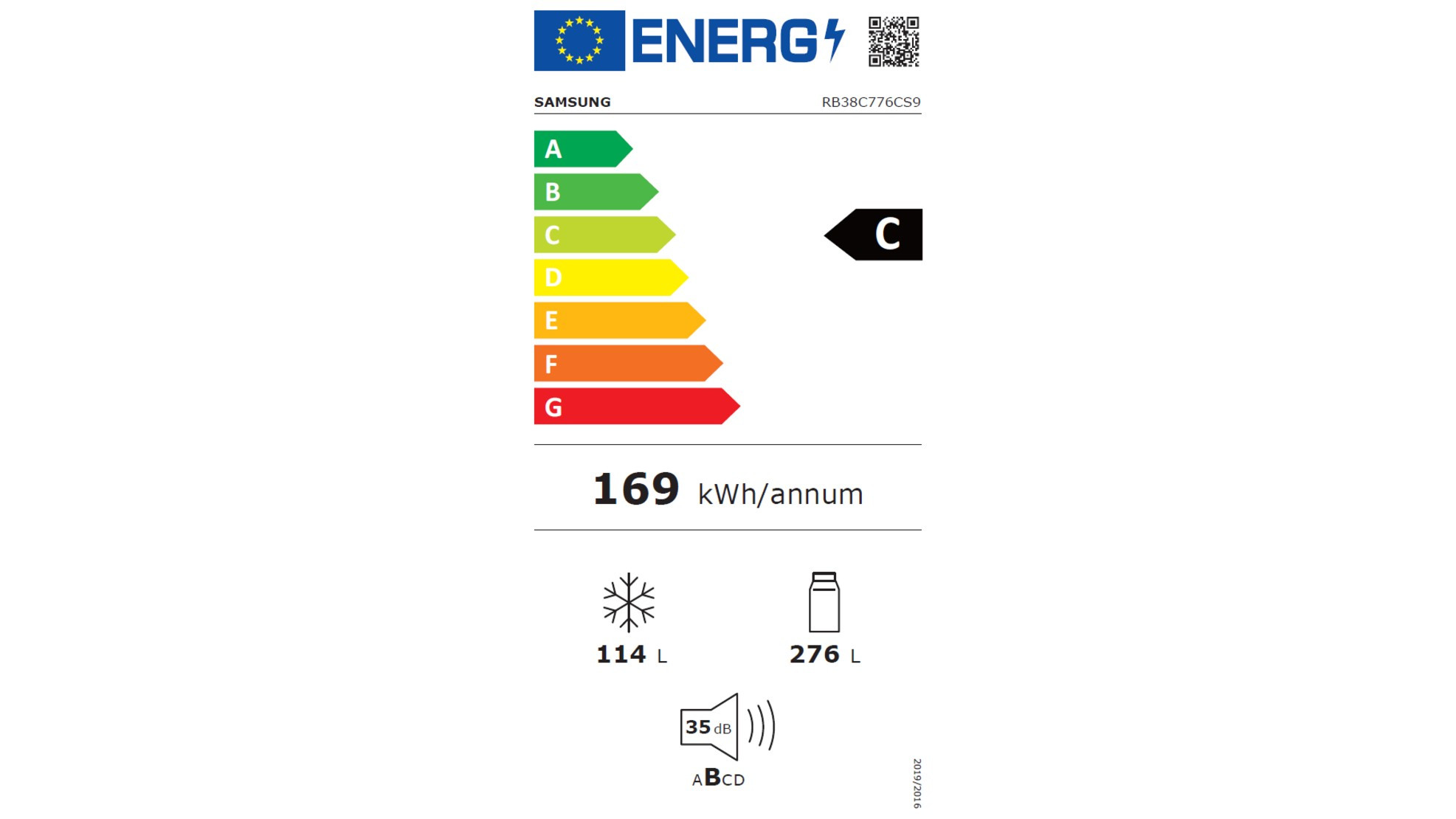 Étiquette énergétique SAMSUNG RB38C776CS9