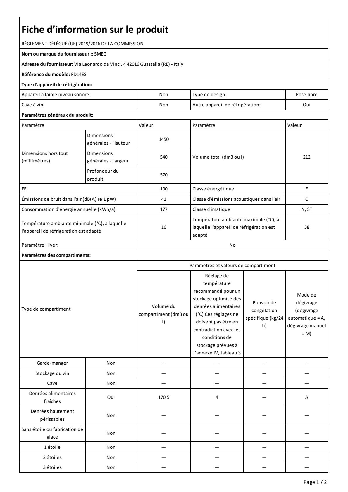 Fiche UE SMEG FD14ES