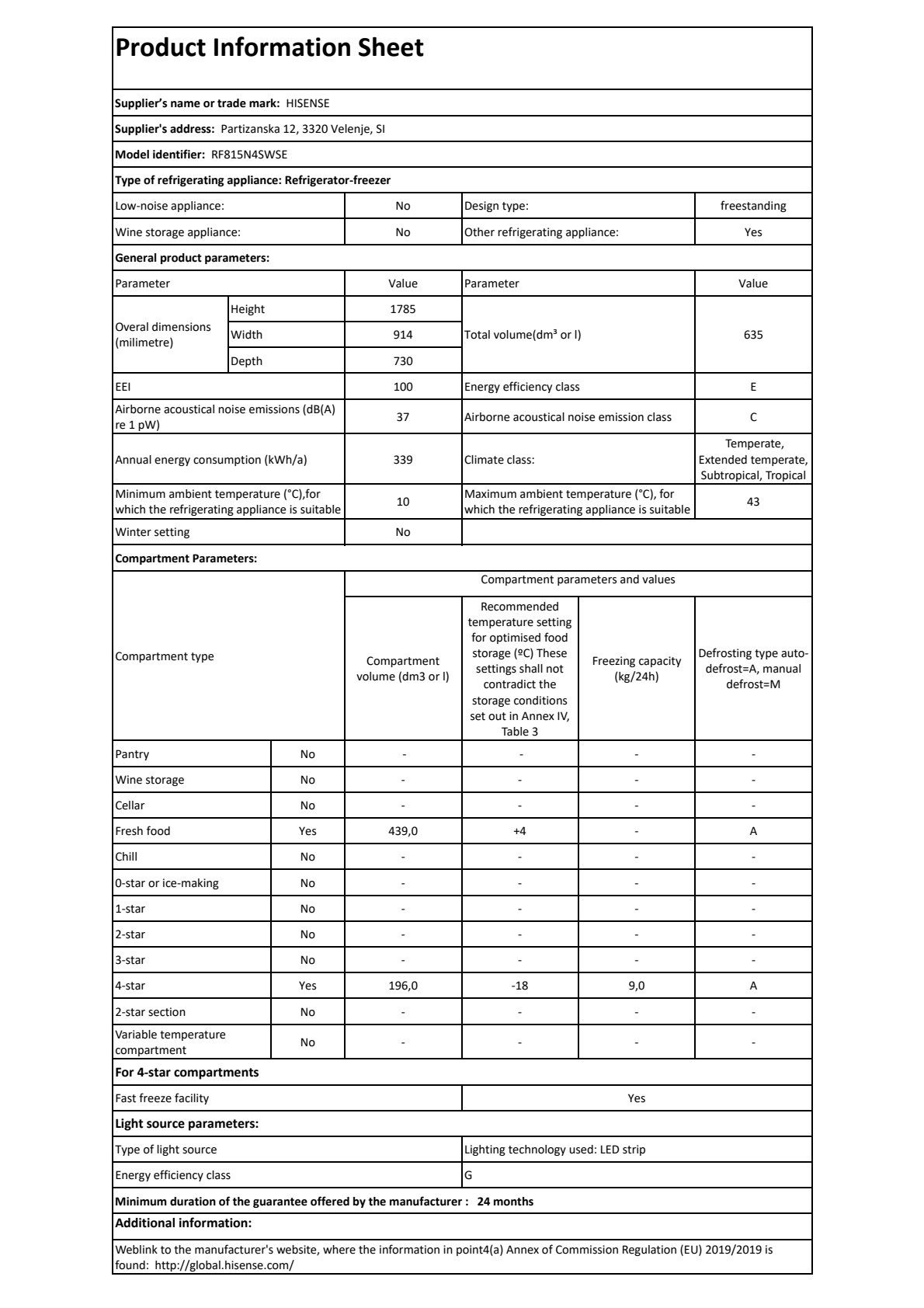 Fiche UE HISENSE RF815N4SWSE