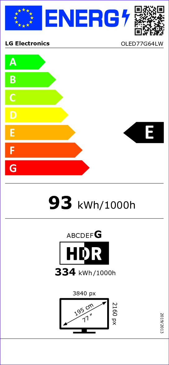 Étiquette énergétique OLED77G64LW