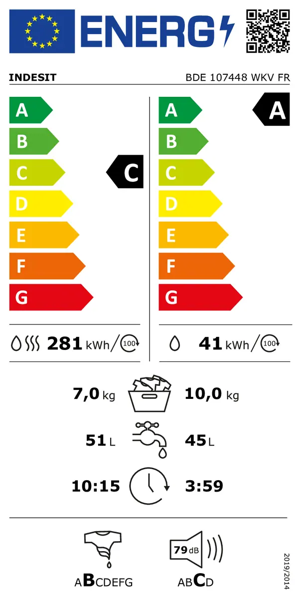INDESIT | Lave linge séchant 10 kg / 7 kg BDE107448WKVFR – Image 6