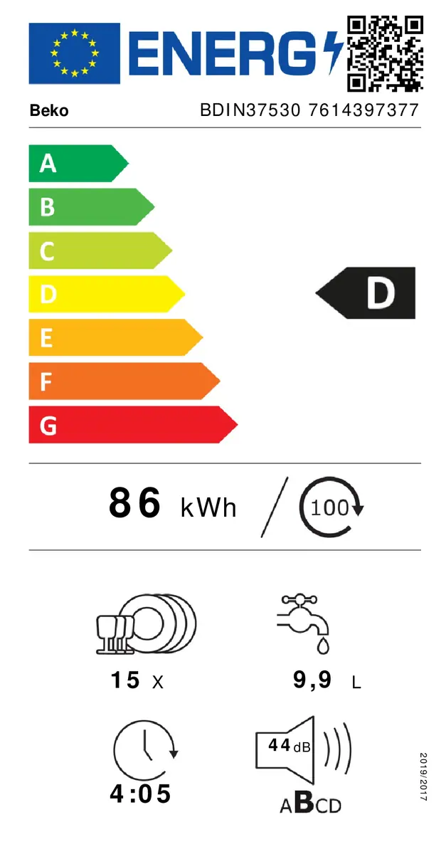 BEKO | Lave-vaisselle encastrable / intégrable 15 couverts BDIN37530 – Image 6
