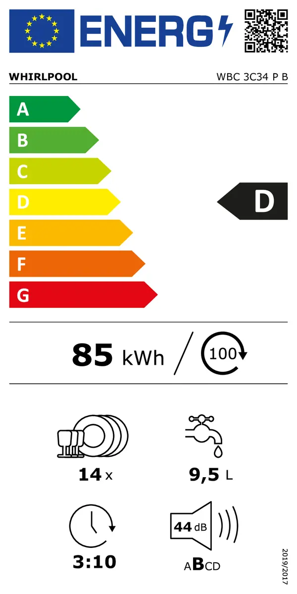 WHIRLPOOL | Lave-vaisselle encastrable / intégrable 14 couverts WBC3C34PB – Image 6