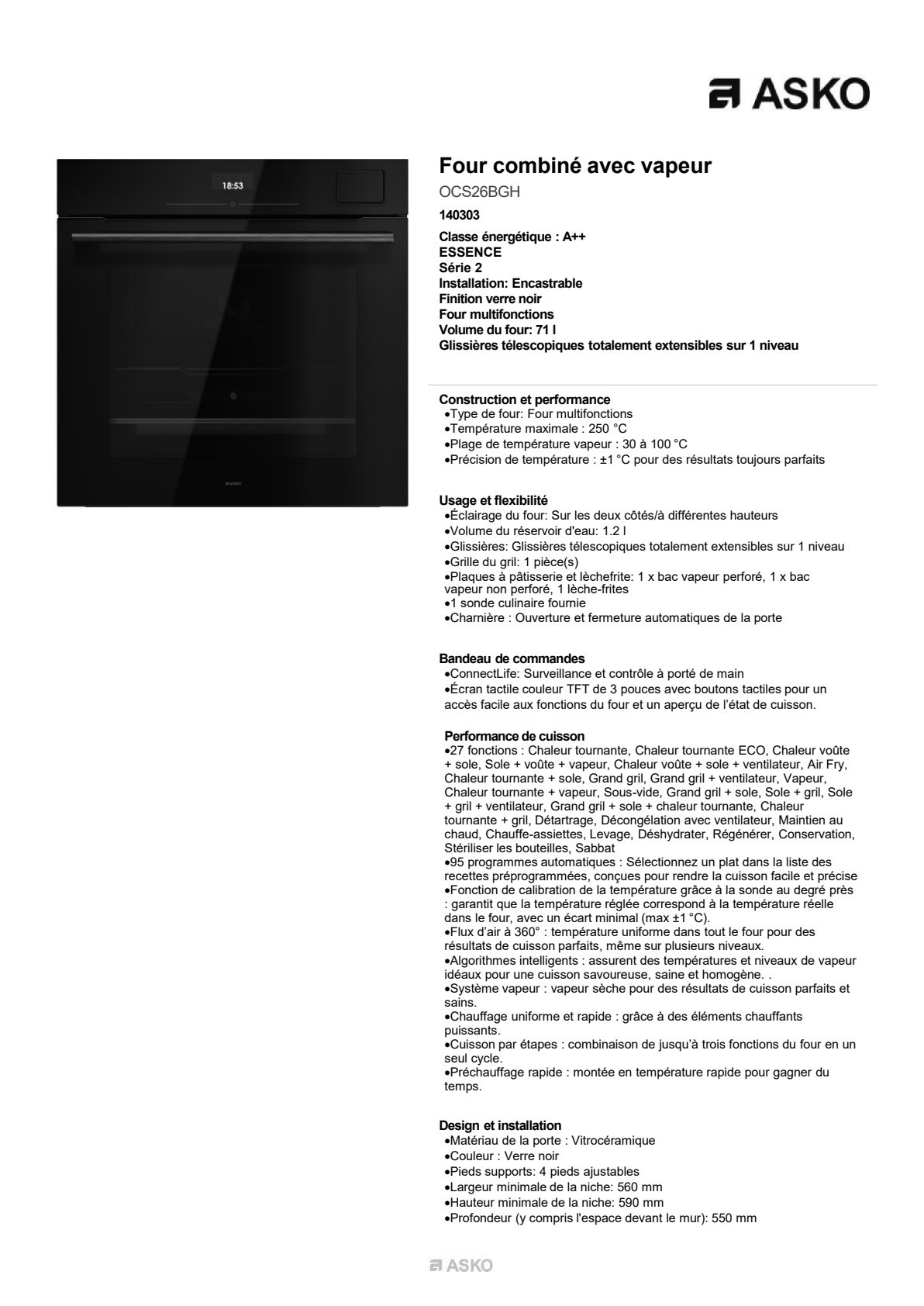 Fiche produit OCS26BGH