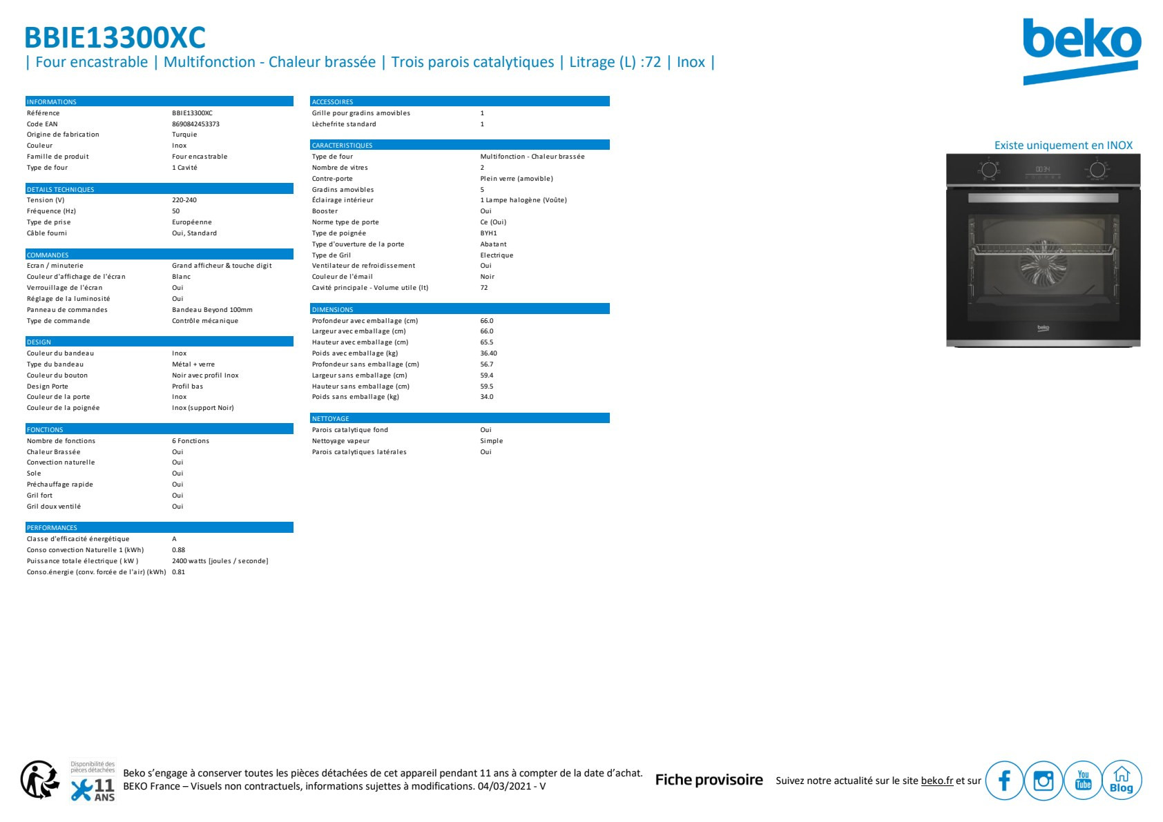 Fiche produit BBIE13300XC