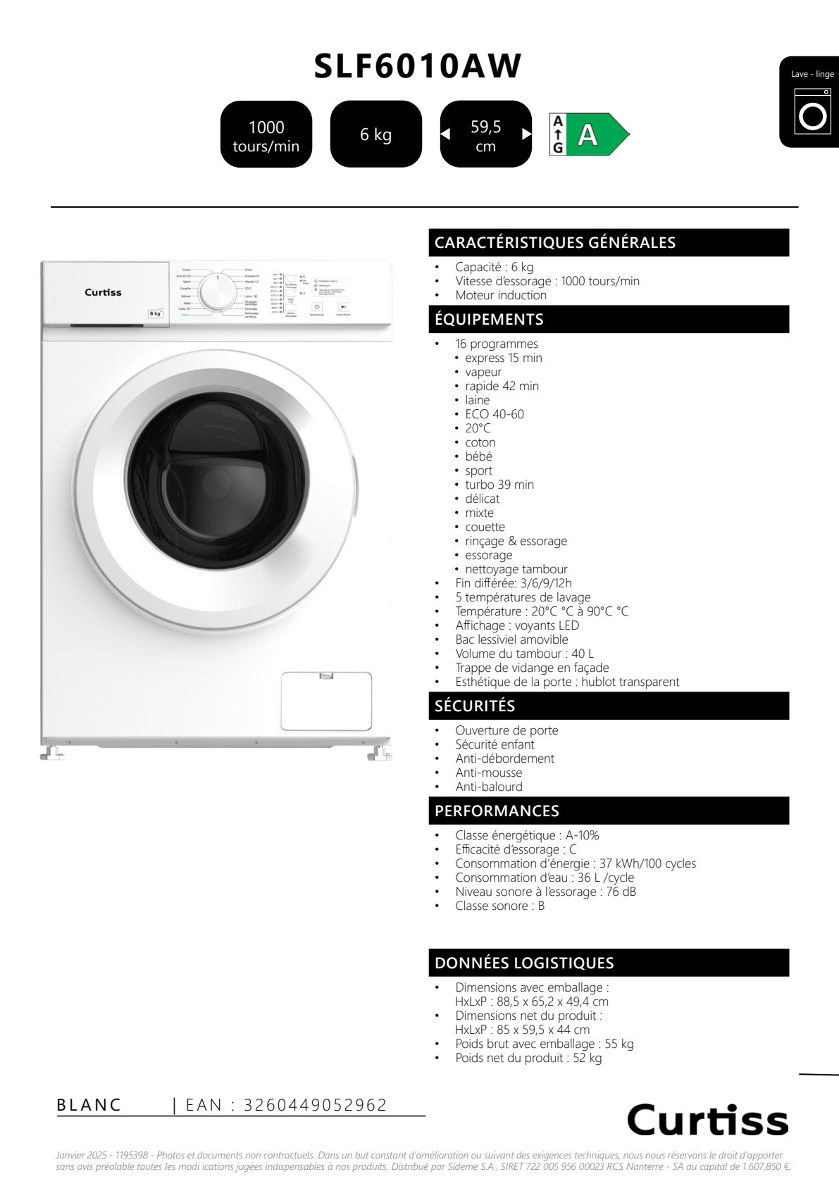 Fiche produit SLF6010AW