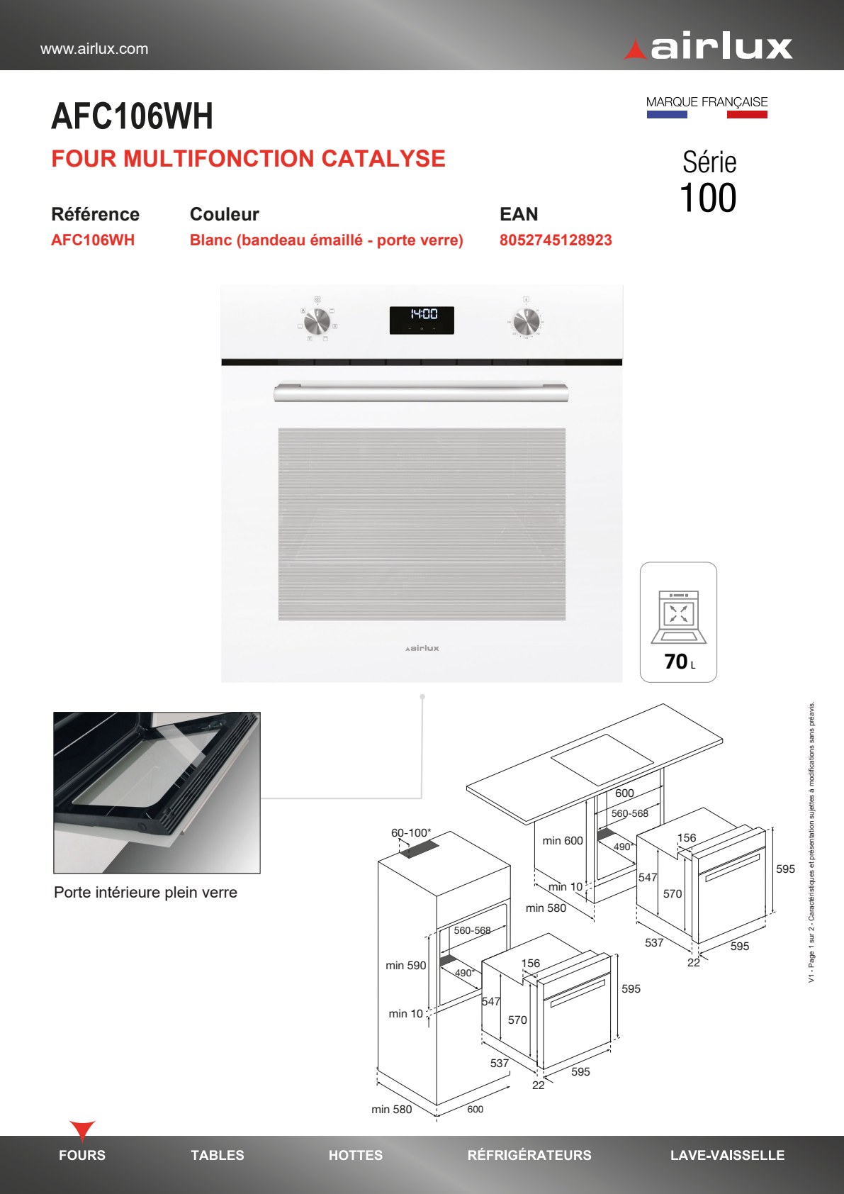 Fiche fabricant AFC 106 WH